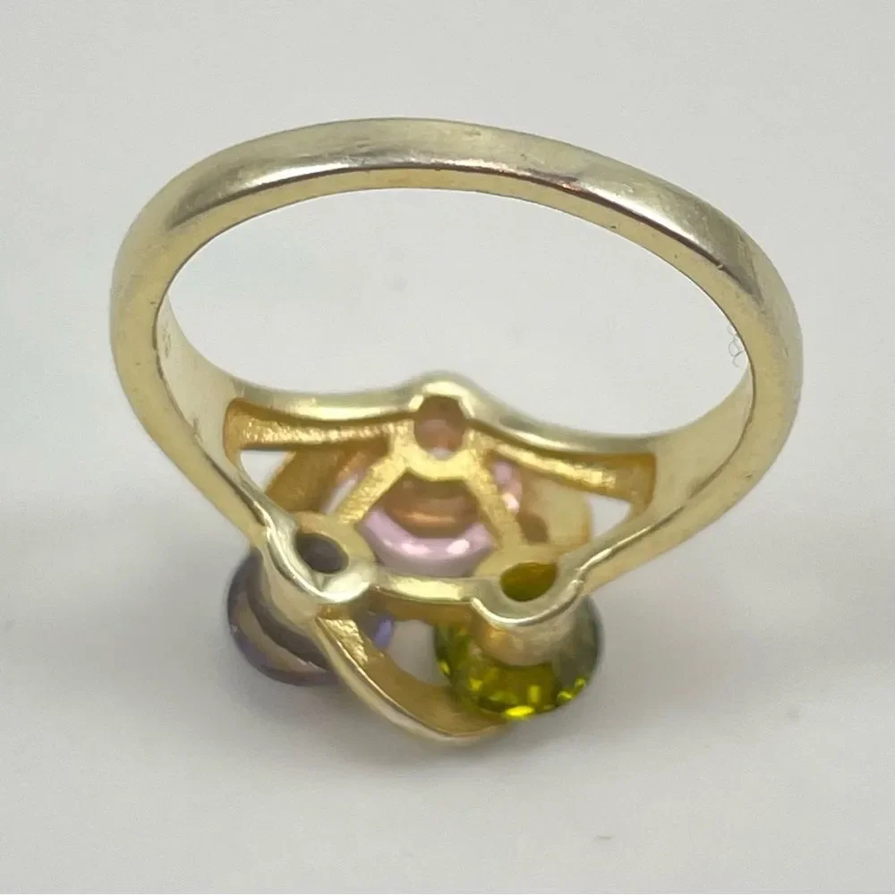 925 Sterling Silver Gold Plated Multi-Color Swarovski Crystal Gemstone Ring Sz 9